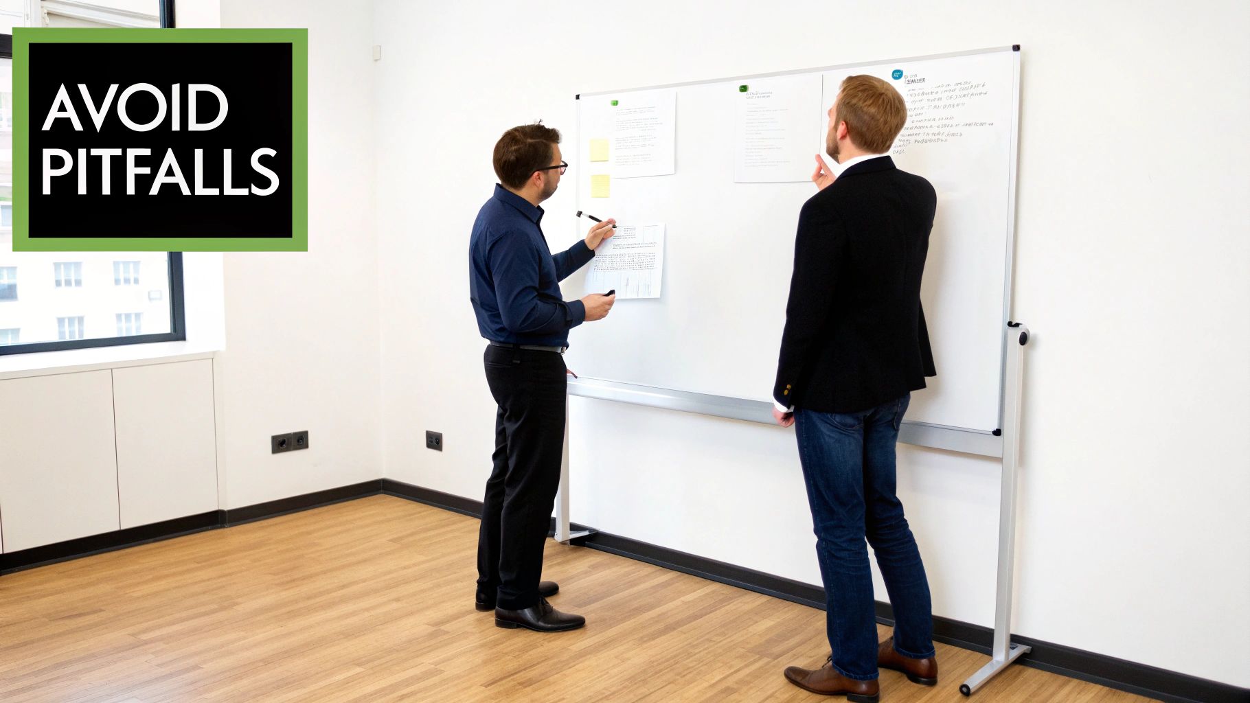 People in a meeting looking at charts and graphs on a wall