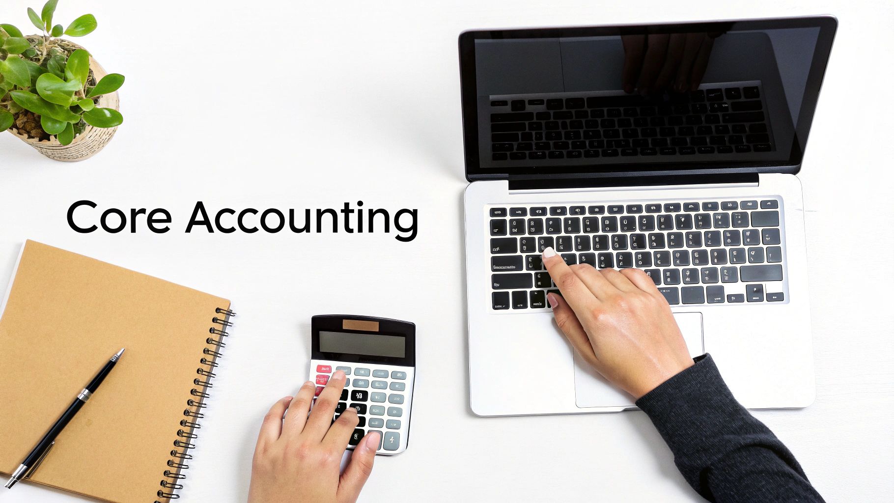 A professional accountant reviewing financial documents at a desk, looking organised.