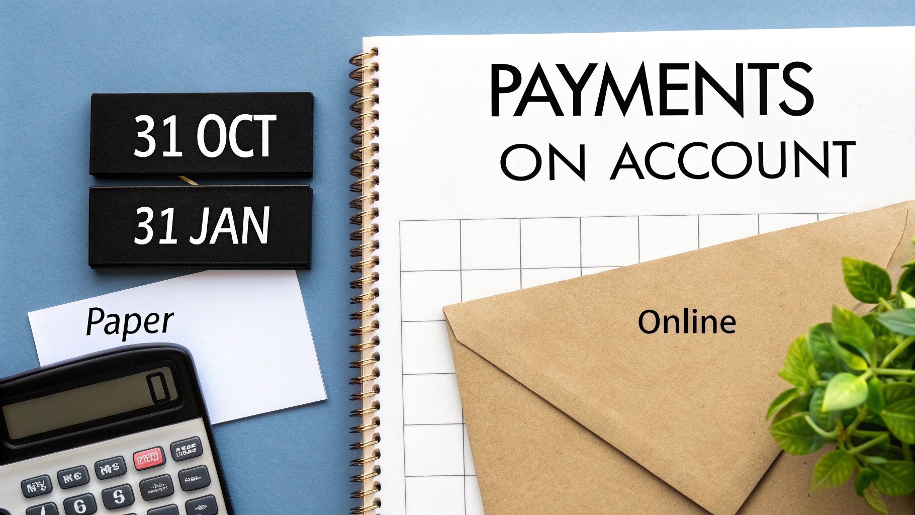 Self assessment payment deadline concept with calendar showing October 31st and January 31st dates