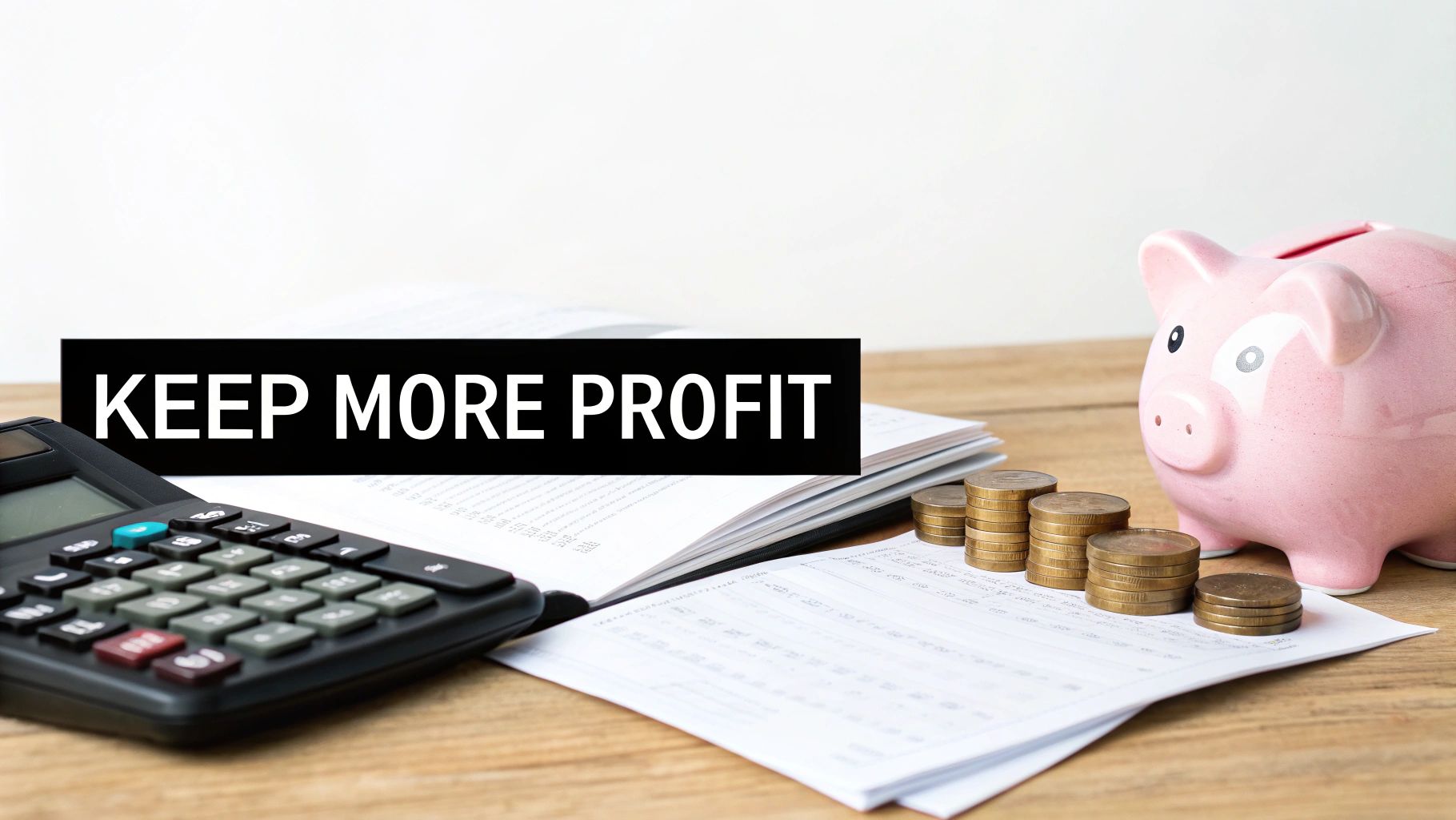 An illustration of a piggy bank growing larger with coins dropping into it, representing financial savings.