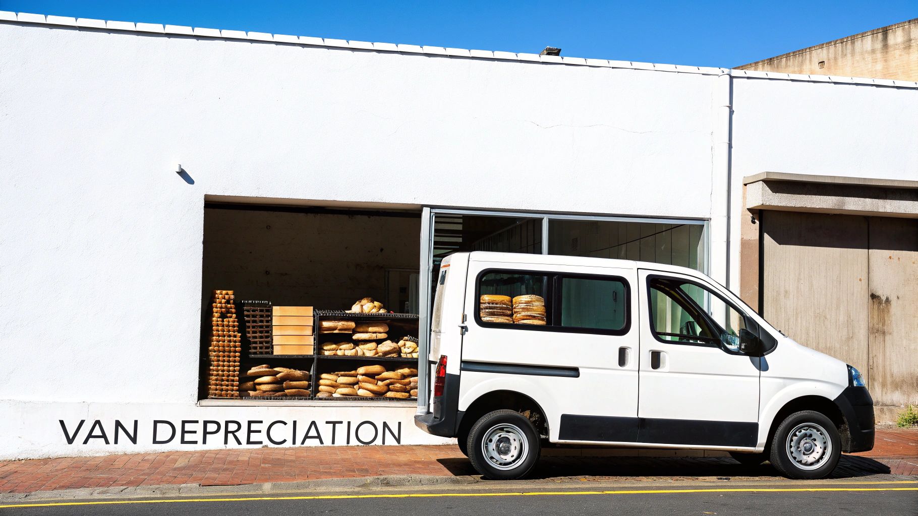 A delivery van for 'Brummie Bakers' parked in a picturesque street, ready for deliveries.