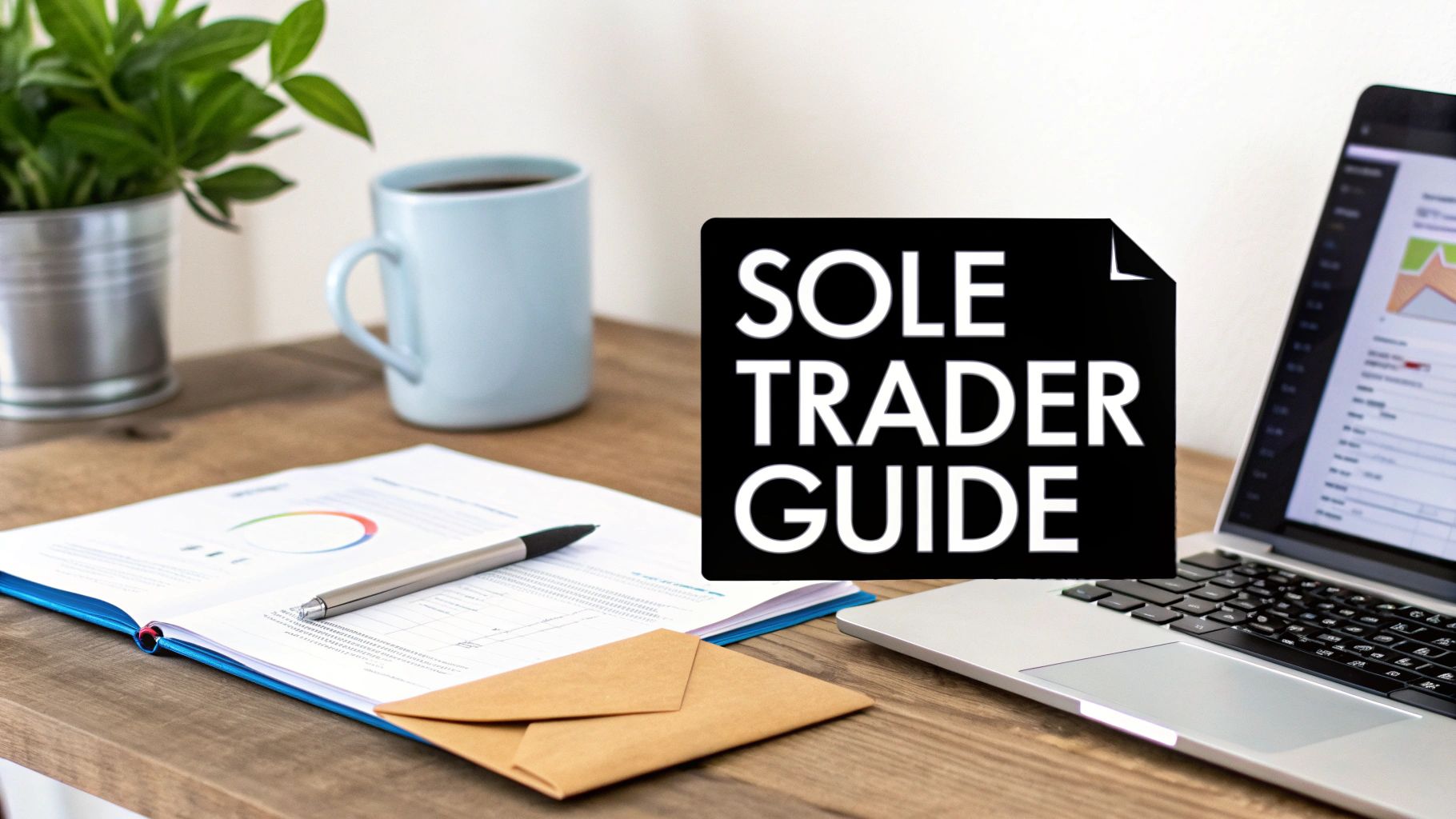 A sole trader organising invoices and receipts at a desk.