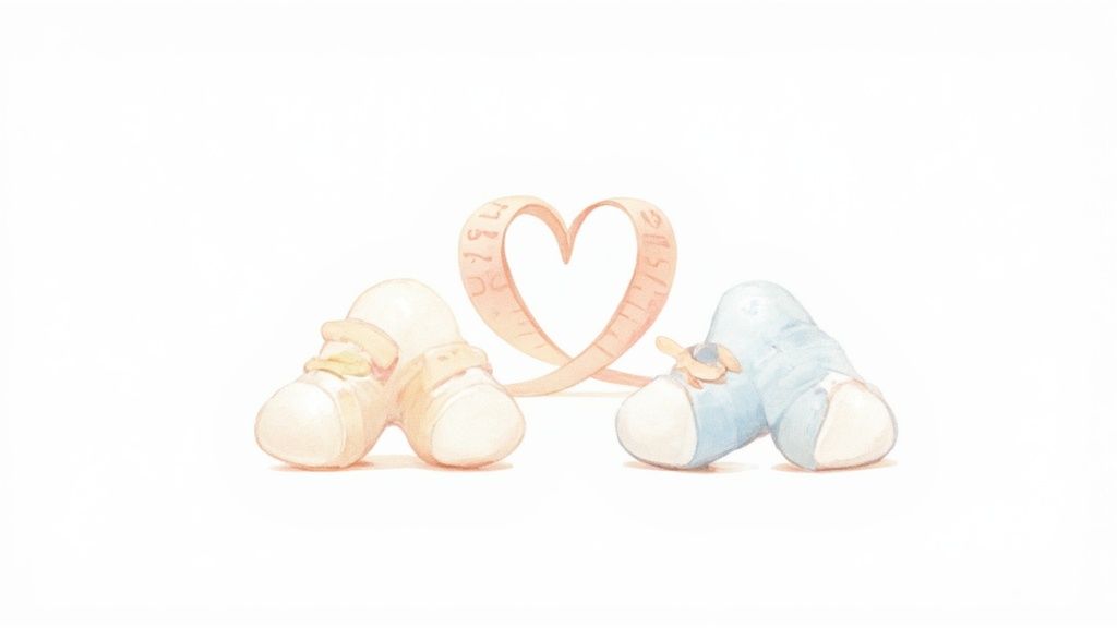 An adorable baby wearing their first pair of shoes, sitting happily on a colorful playmat.