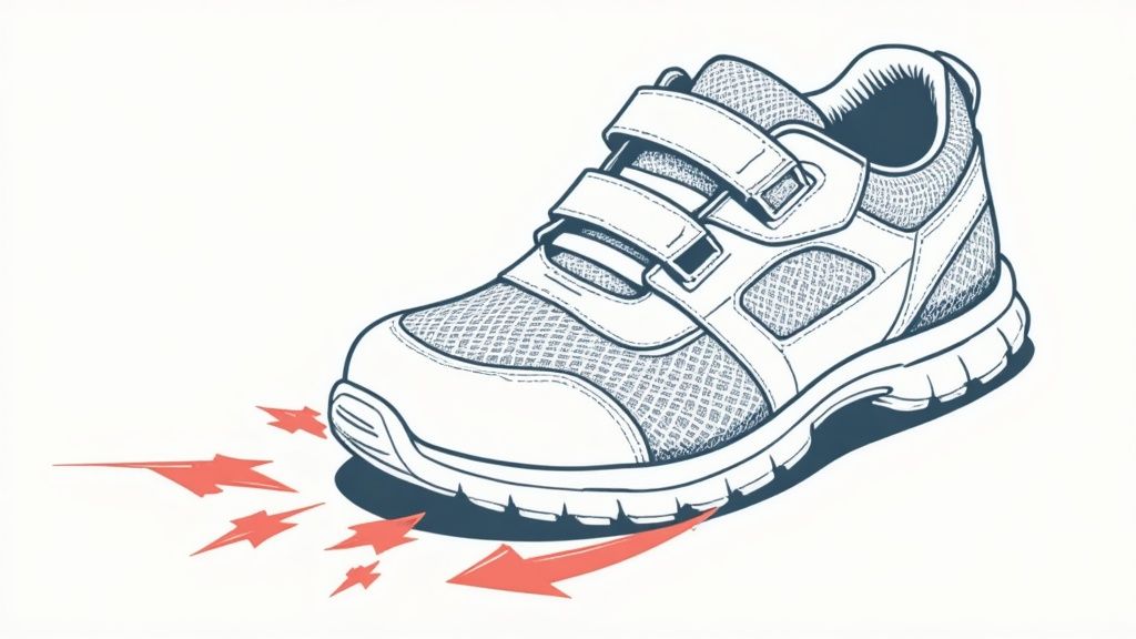 A close-up of breathable mesh and soft leather on a pair of toddler shoes, highlighting material quality.