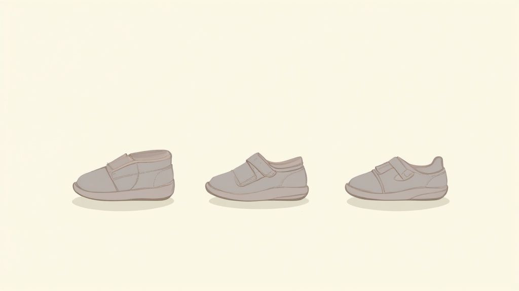 A pair of stylish and practical babies walking shoes with easy-to-use straps.