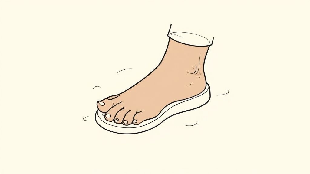 A child wiggling their toes inside a shoe