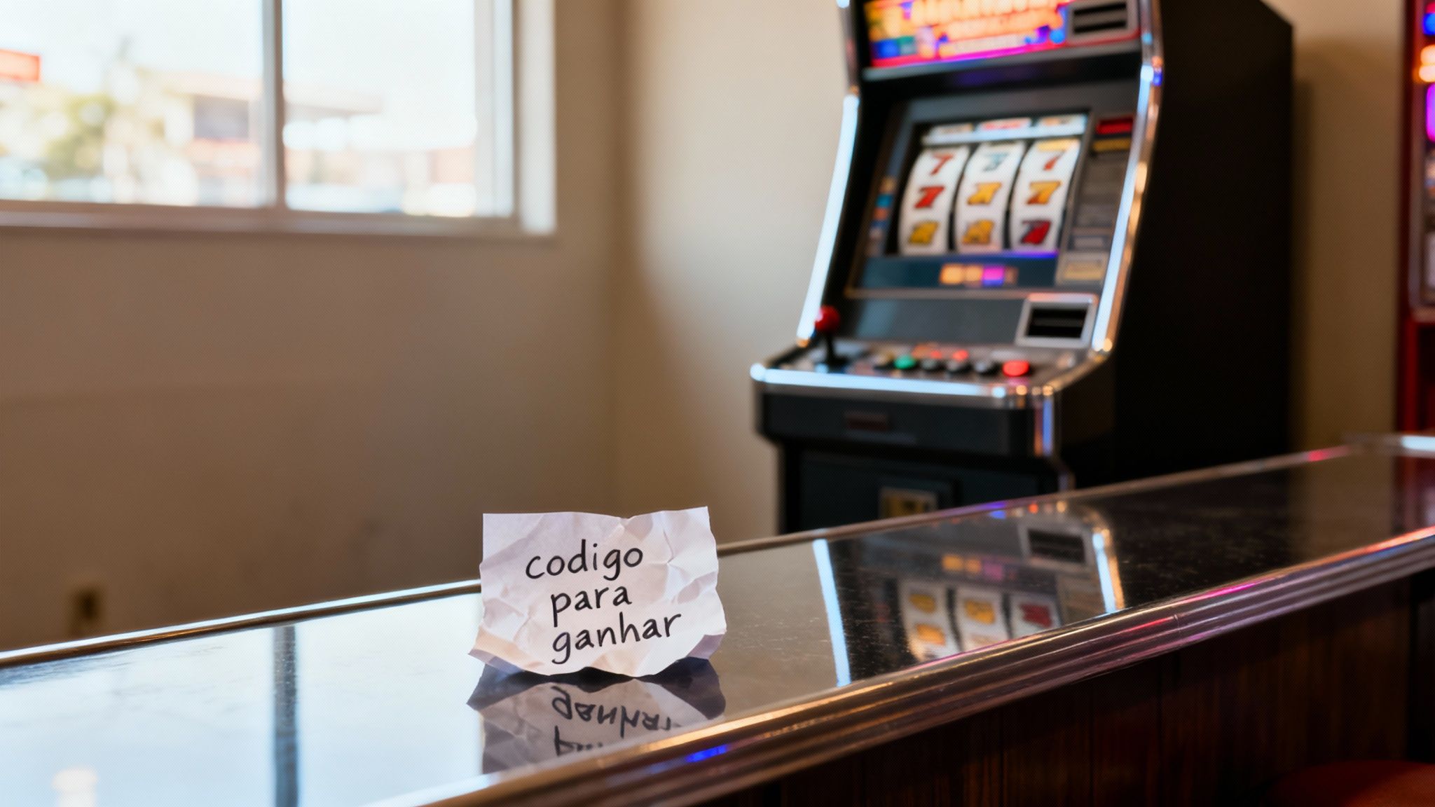 Papel amassado com anotações sobre apostas perto de uma máquina caça-níquel