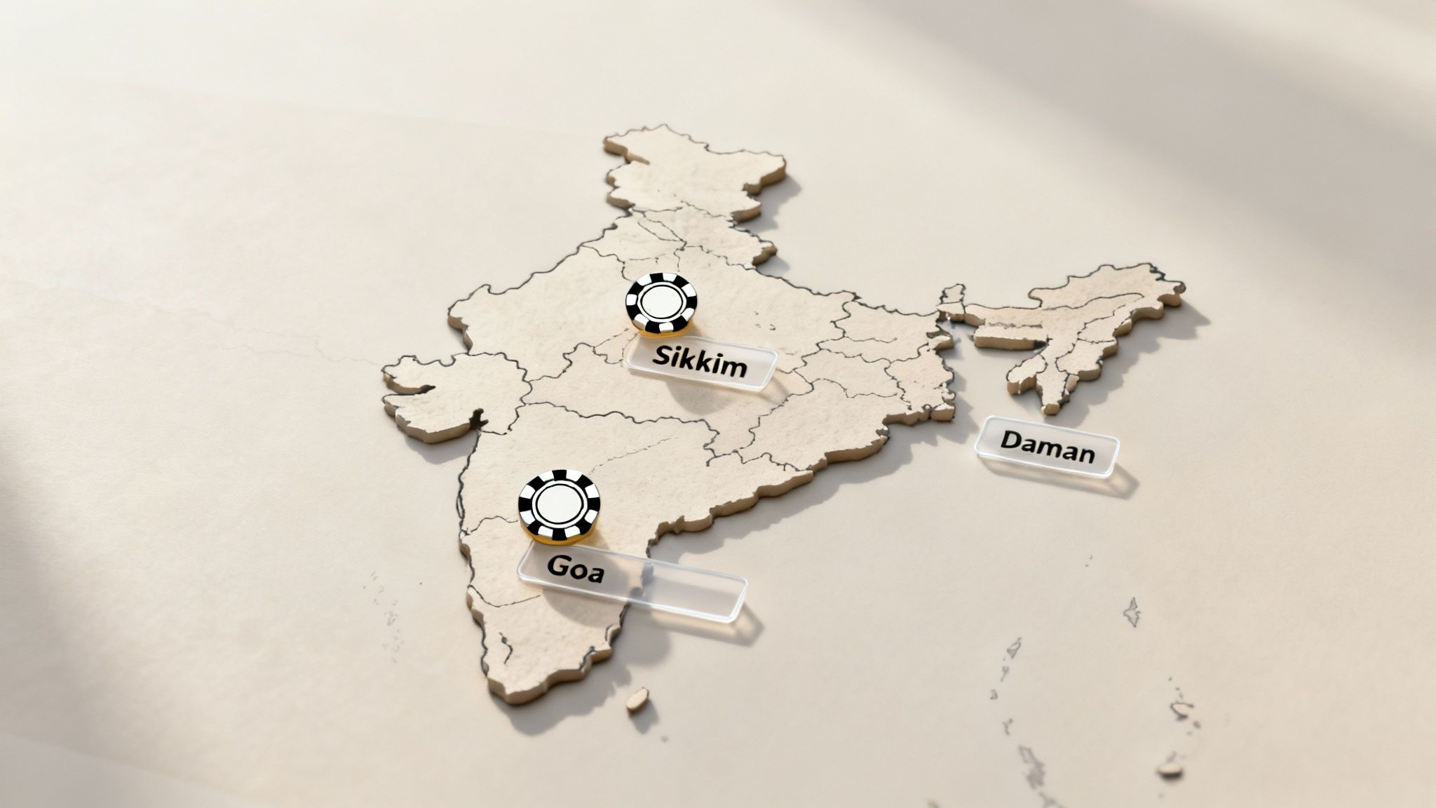 A gavel resting on a law book with casino chips nearby.