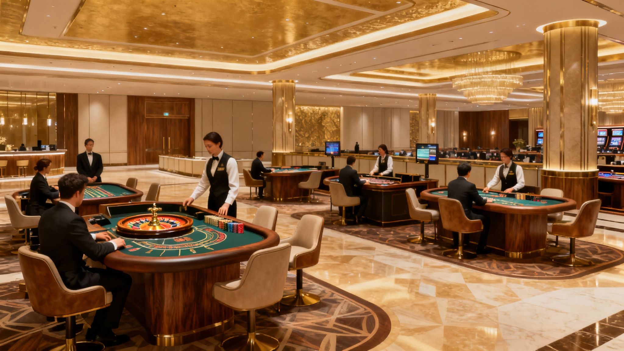 A player considering their next move at a casino table with chips and cards.