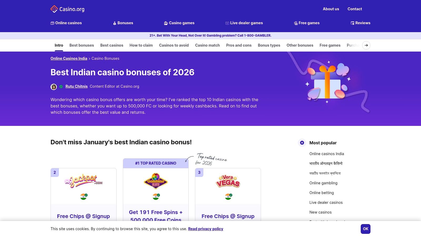 Casino.org — India Bonus and Free‑Spin Comparisons