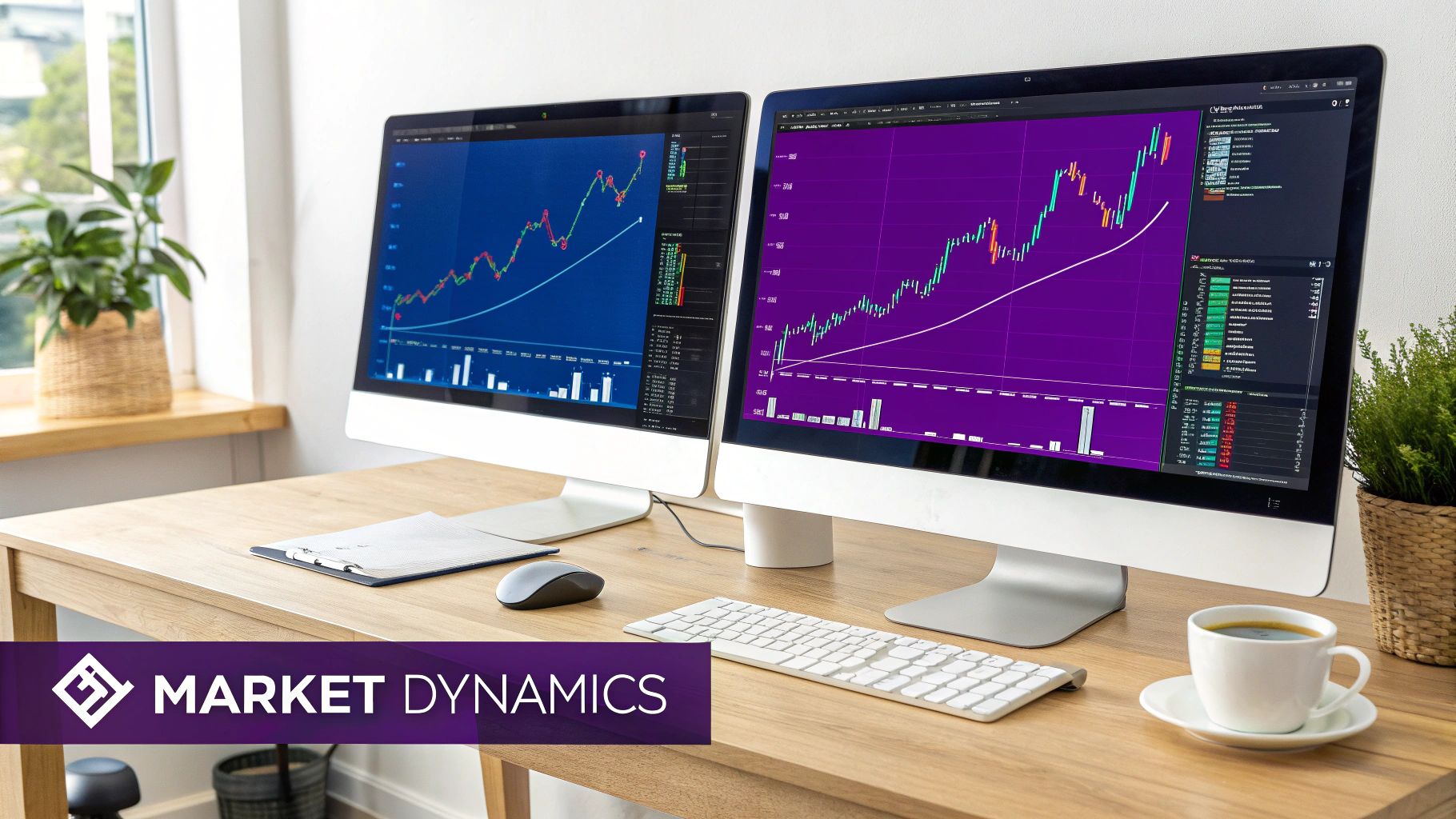A trader analyzing crypto charts on multiple screens.