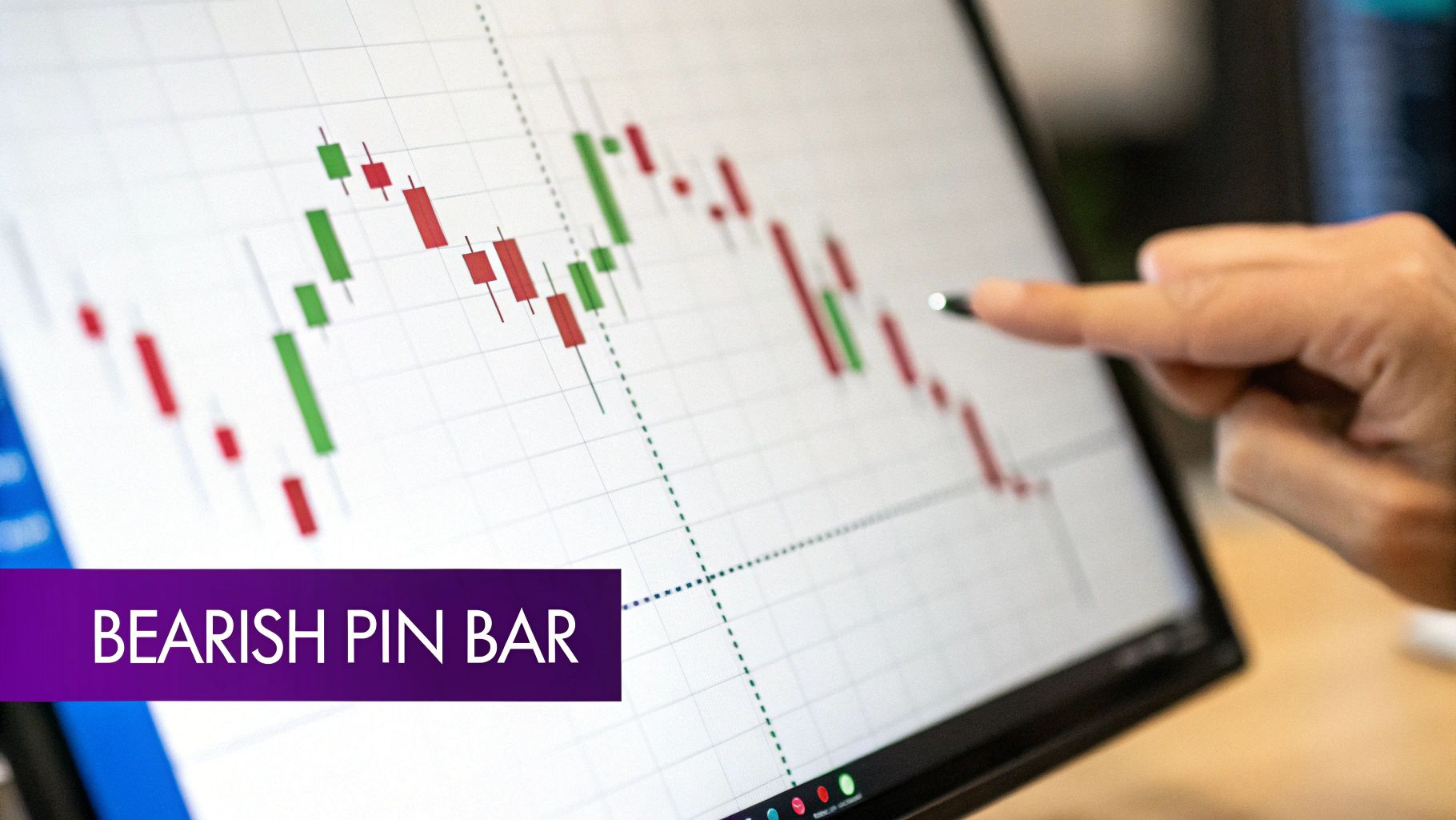 A chart showing multiple examples of bearish pin bar candlestick patterns.