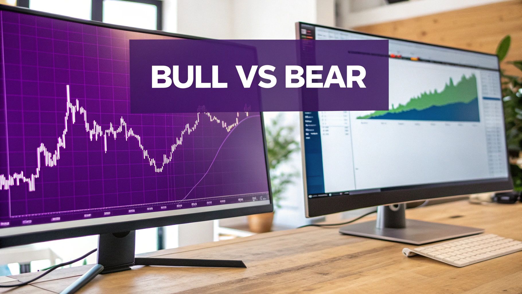 A side-by-side comparison of a bull flag and a bear flag pattern on stock charts