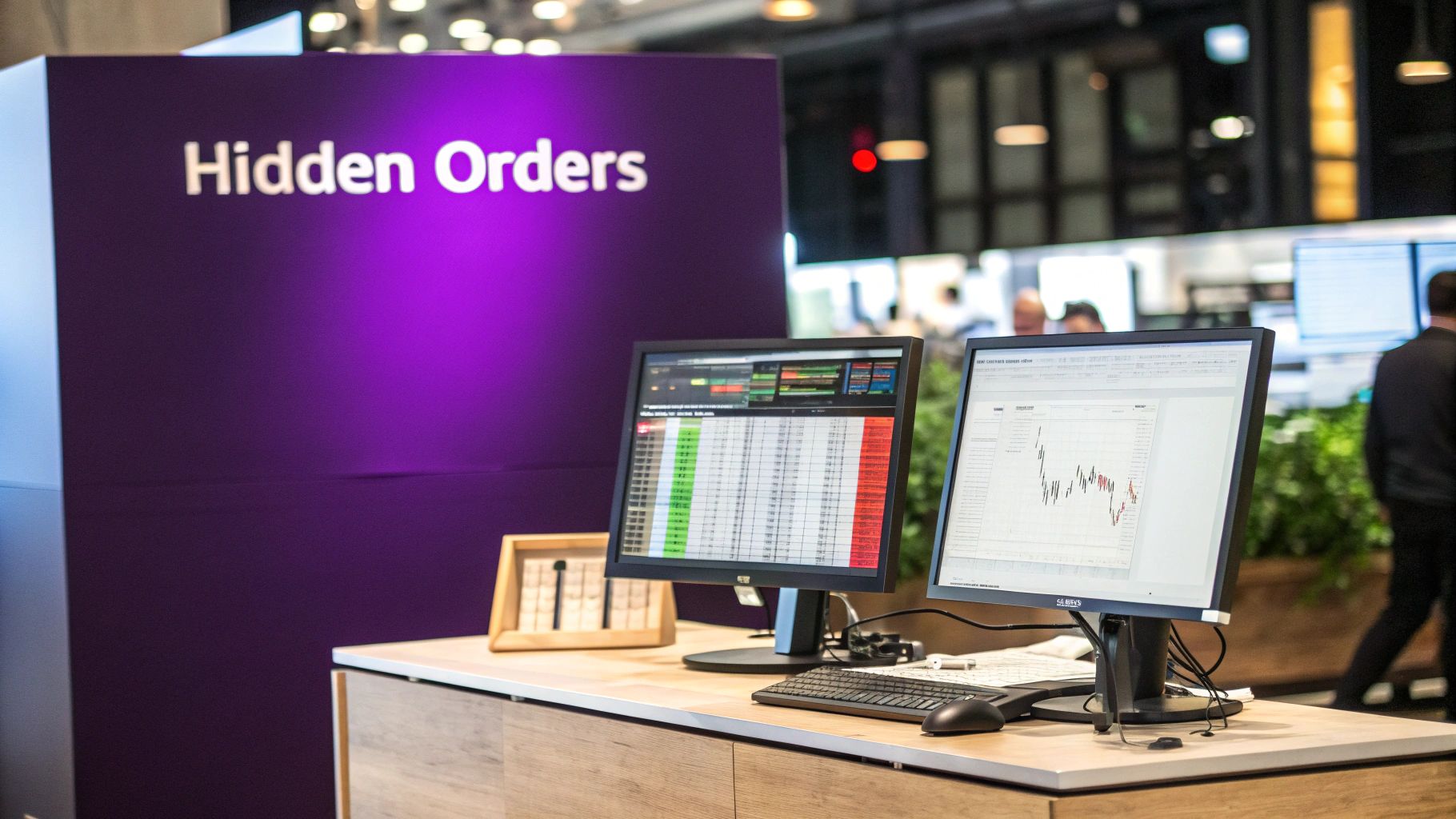 A dynamic chart showing market volatility and shifting order book data.