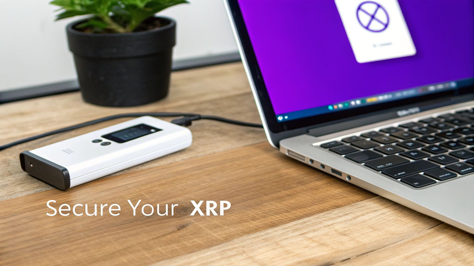A hardware wallet connected to a laptop, symbolizing the secure transfer of XRP off an exchange.