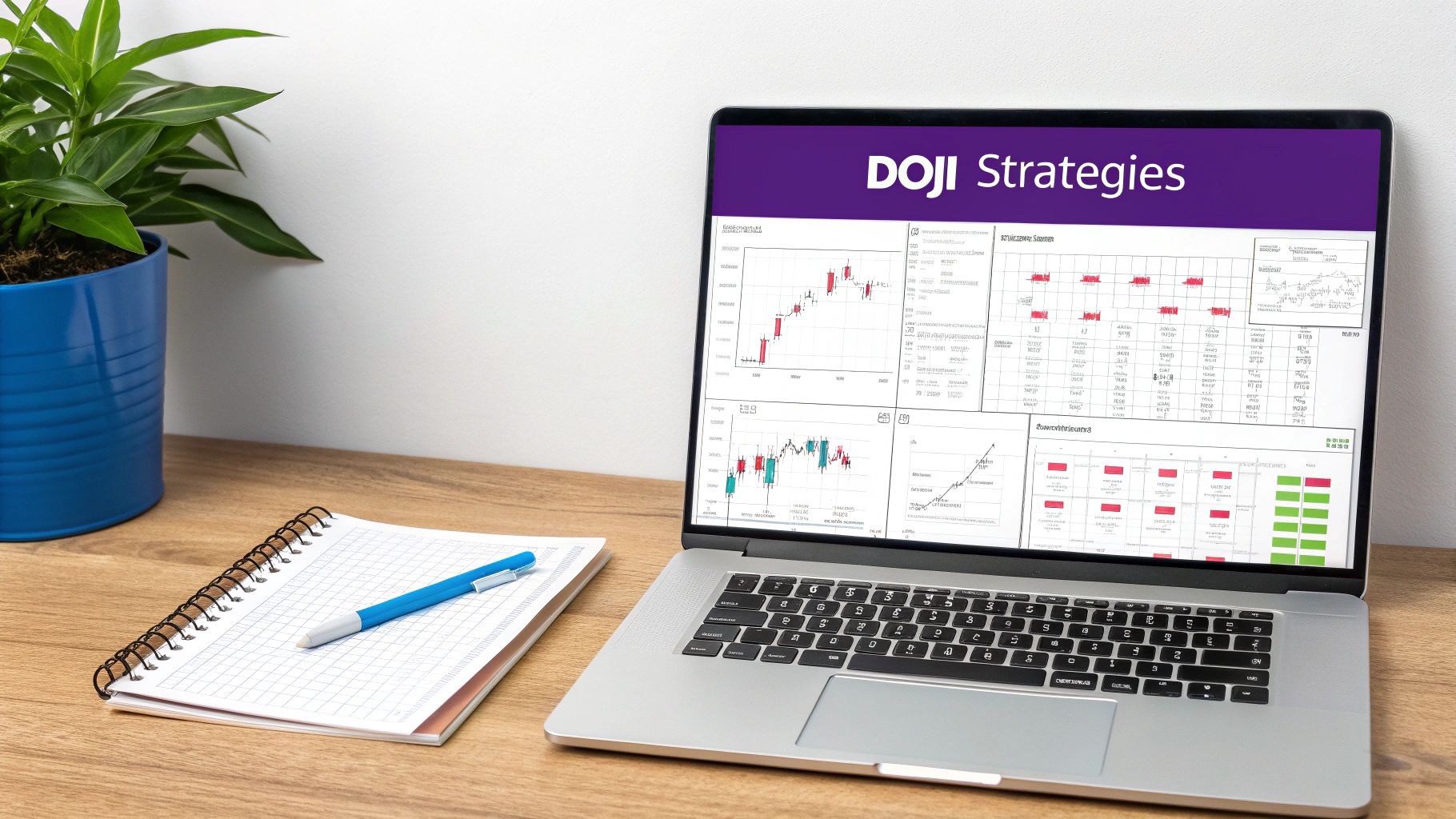 Illustration of a trader analyzing a Doji candlestick pattern on a chart