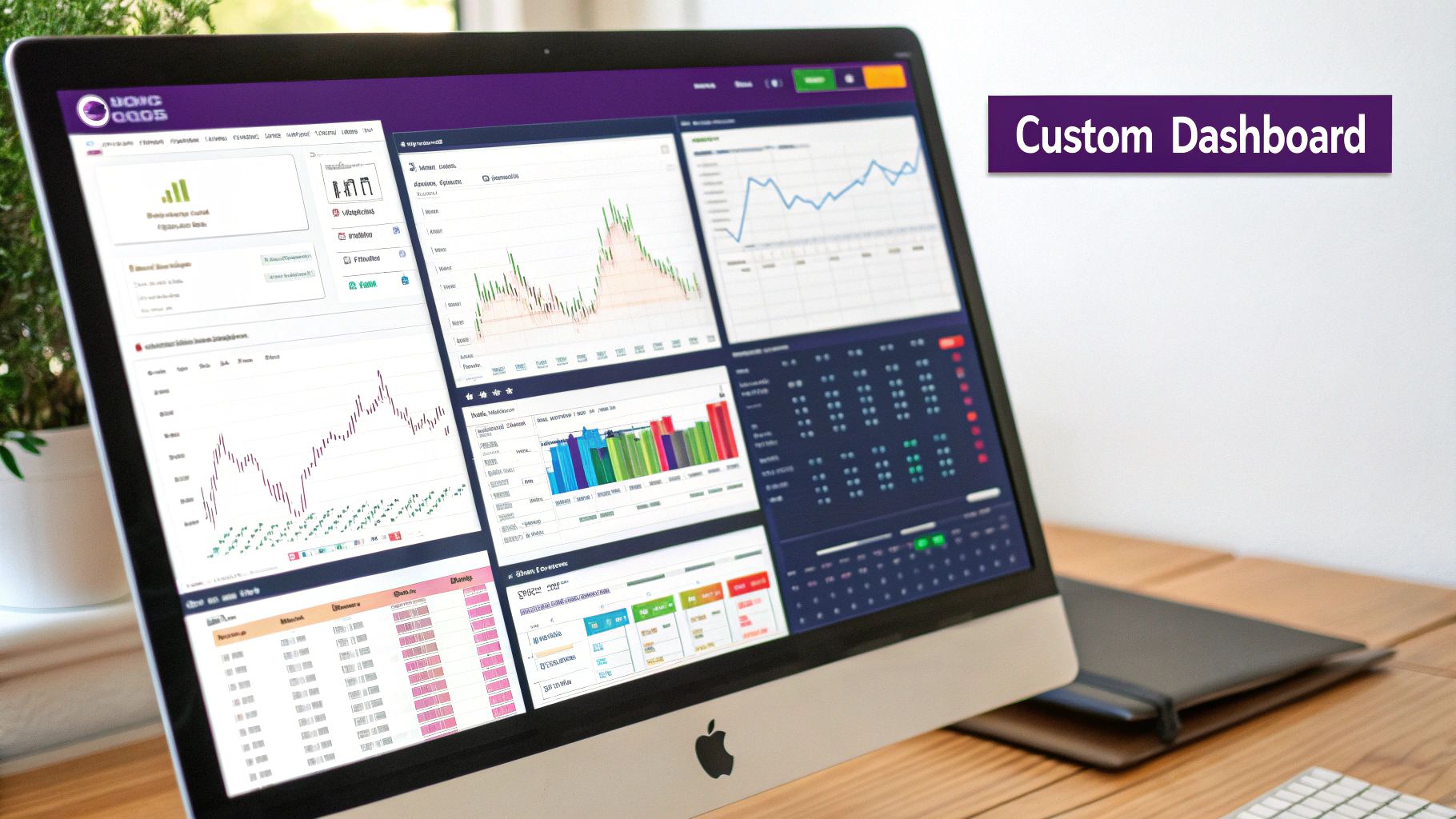 A customized vTrader dashboard showing multiple crypto charts and indicators.