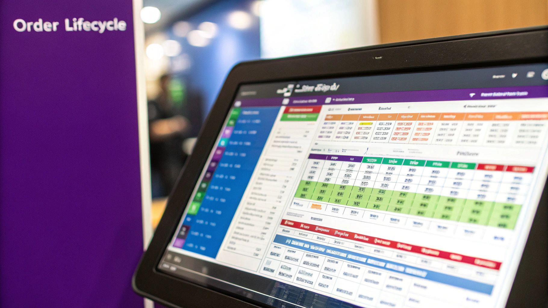An abstract visual of a digital order book with buy and sell orders queueing up on an exchange interface.