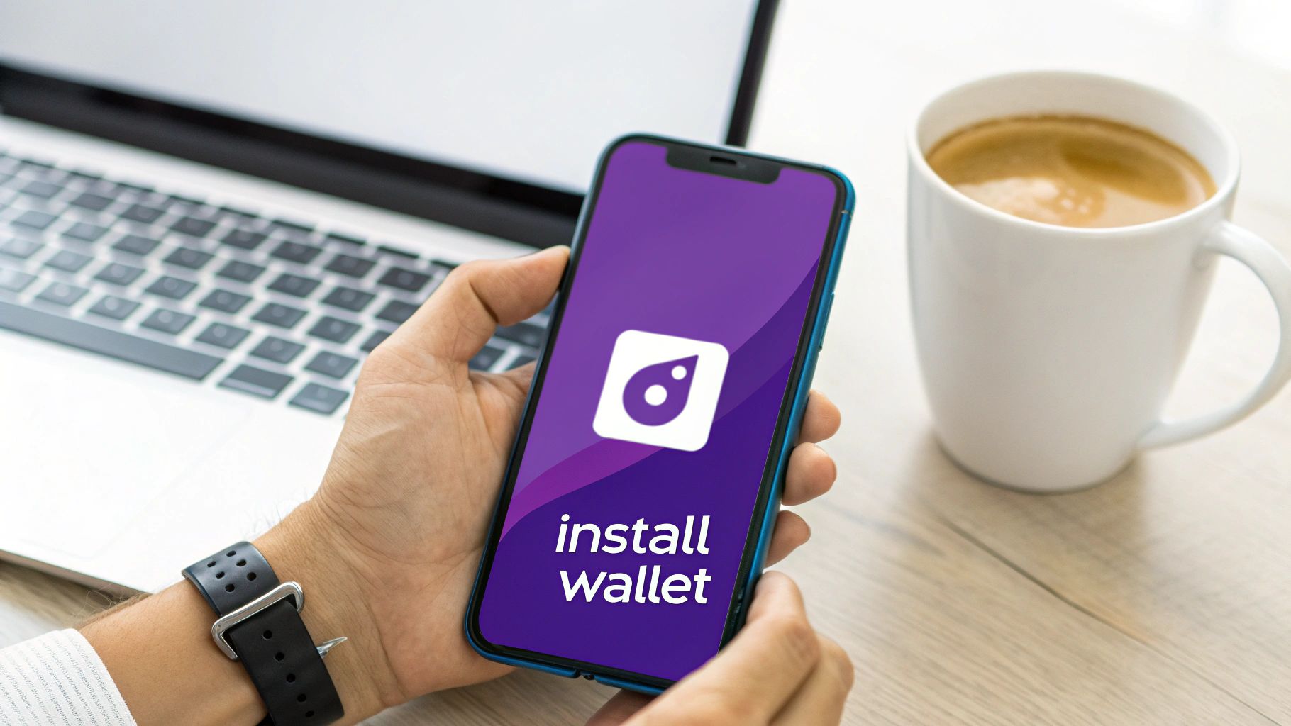 A mobile phone screen displaying the interface of a Bitcoin wallet app, ready for setup