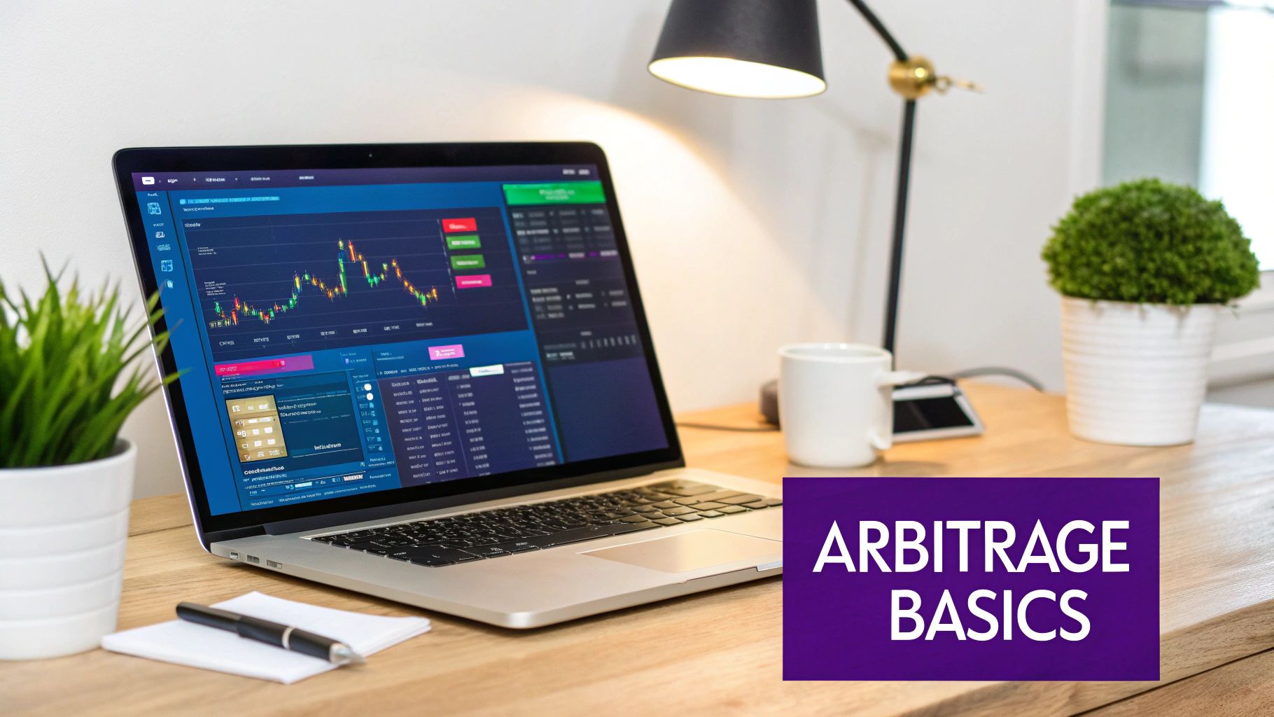 A visual representation of cryptocurrency arbitrage trading showing price differences across exchanges.