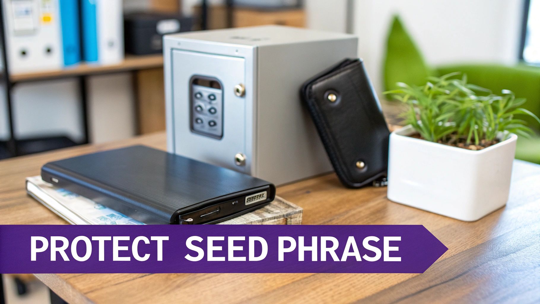 A person securely holding a hardware wallet, representing careful management.