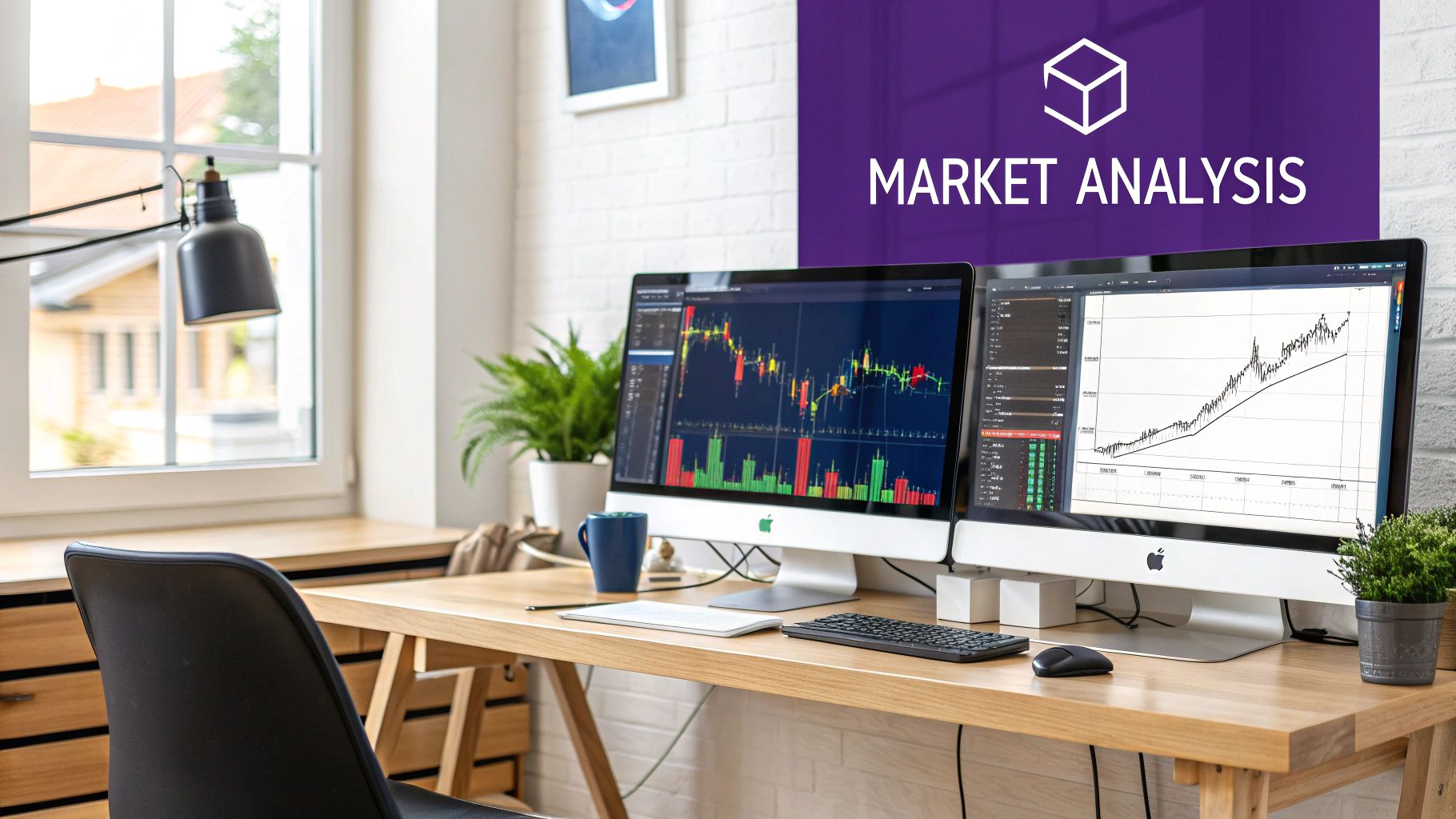 A trader analyzing complex charts and market data on multiple screens, looking for altcoin opportunities.