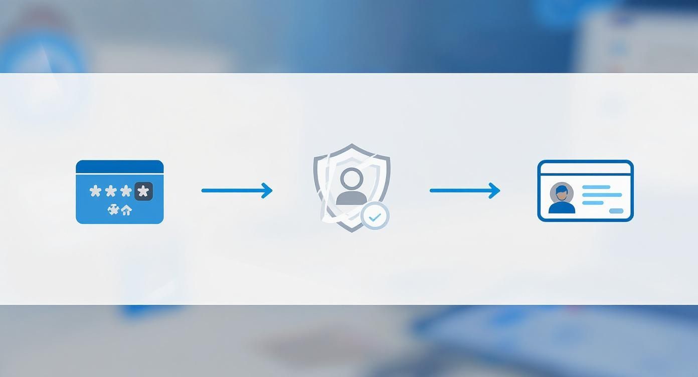 A visual representation of a secure login process, from password entry to authenticated account access.