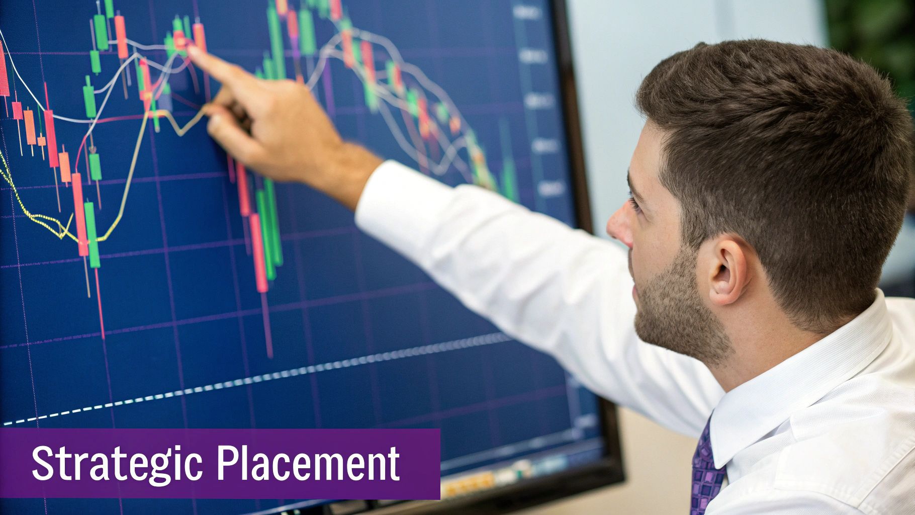 A detailed financial chart on a screen showing market trends and data points.