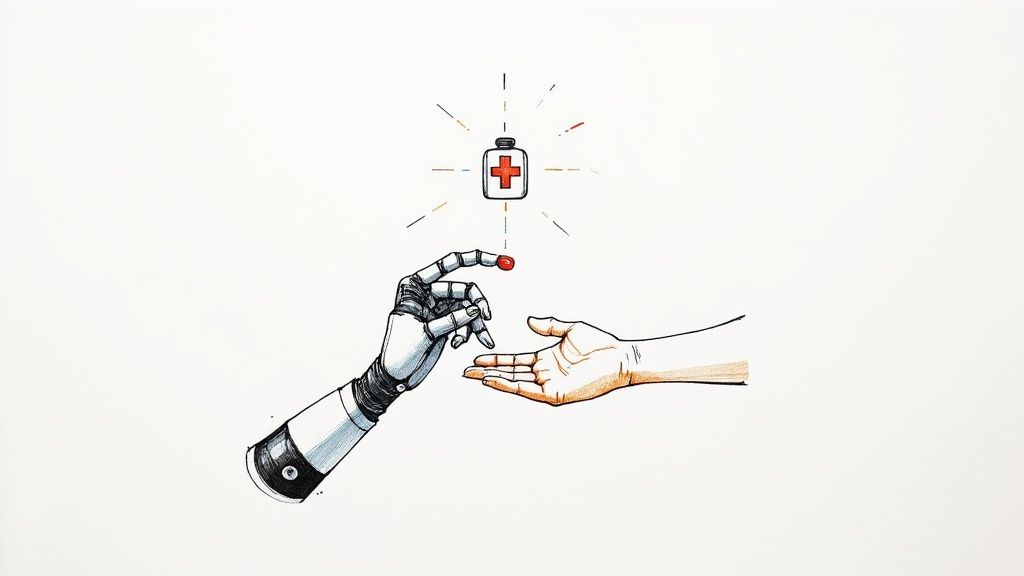 A futuristic medical interface showing health data and human anatomy