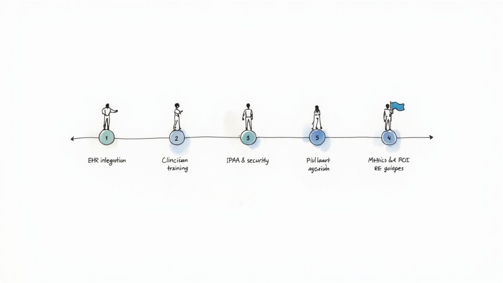 A healthcare professional using a tablet, representing the implementation of new AI technology in a clinical setting.