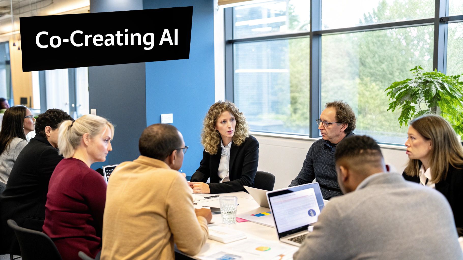 A team of professionals collaborating on a project, representing the co-creation of AI solutions.