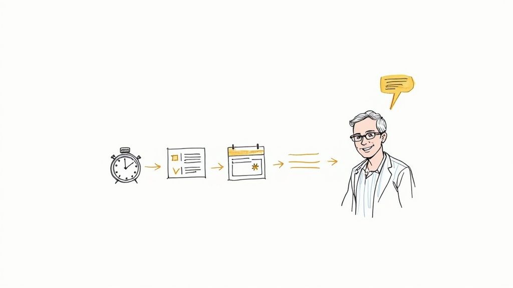 A friendly AI chatbot on a phone screen, symbolizing accessible healthcare operations