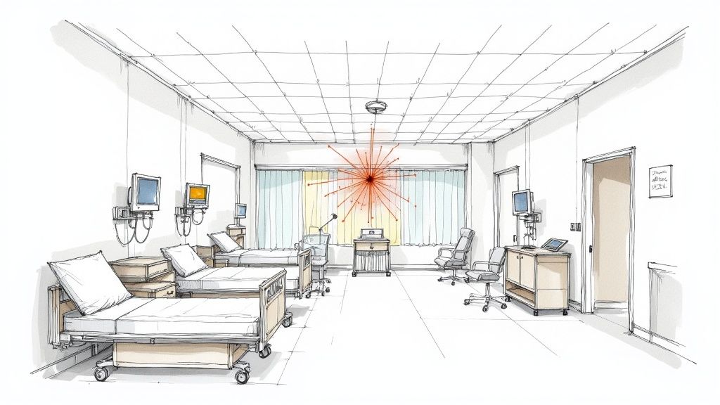 A doctor examining medical scans on a futuristic digital interface, illustrating the integration of AI in healthcare diagnostics.