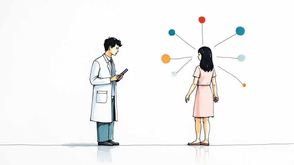 AI medical systems showing scans on multiple screens to a doctor