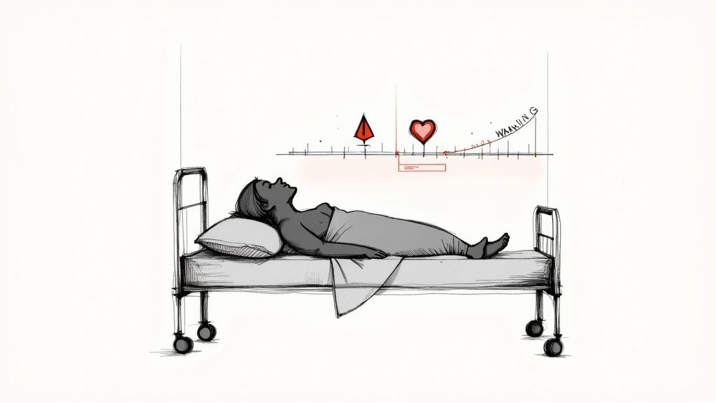 A healthcare professional analyzing patient data on a futuristic interface, showing predictive risk scores.