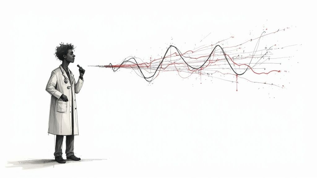 A medical professional using a futuristic interface with AI-generated data visualizations.