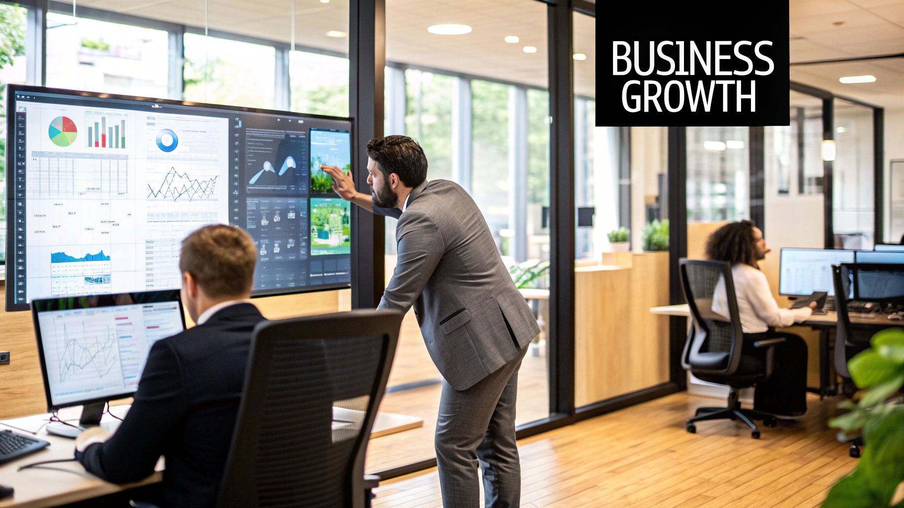 A robotic arm manipulates a glowing digital interface, representing AI's impact on business operations