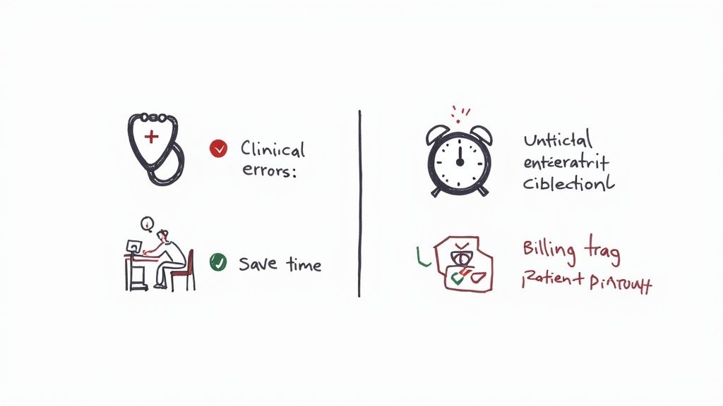 A doctor reviewing clinical notes on a tablet, symbolizing the efficiency of AI scribes.