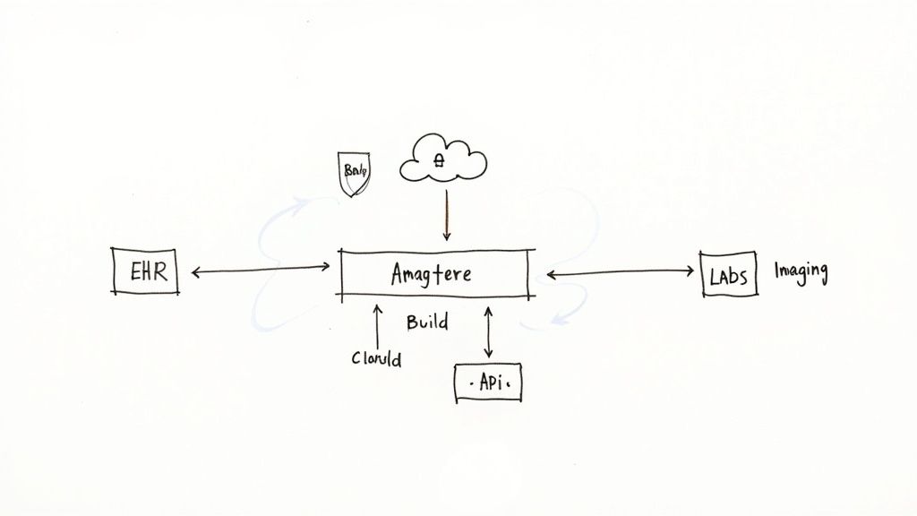 A futuristic image of a data server room with glowing blue lights, representing a robust technology foundation.