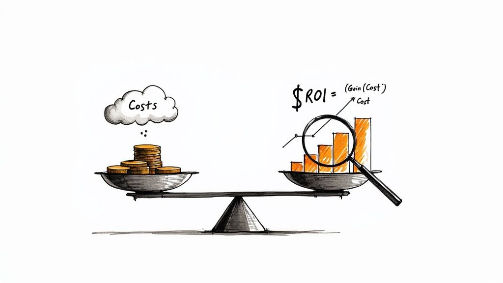 A chart showing rising ROI over time, symbolizing a successful AI investment