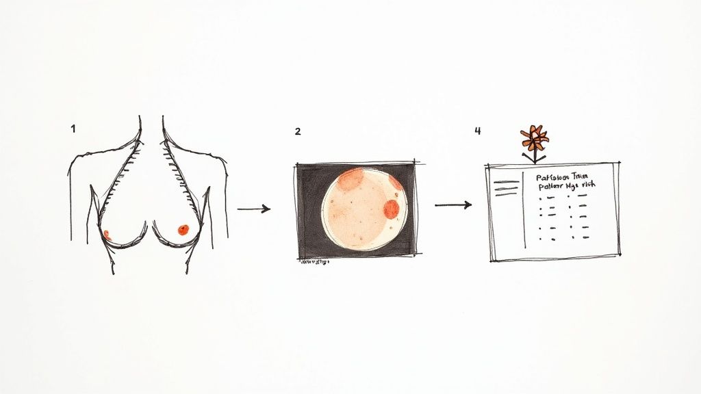 A healthcare professional in a modern clinic analyzing medical data on a tablet, with AI-driven insights highlighted on the screen.