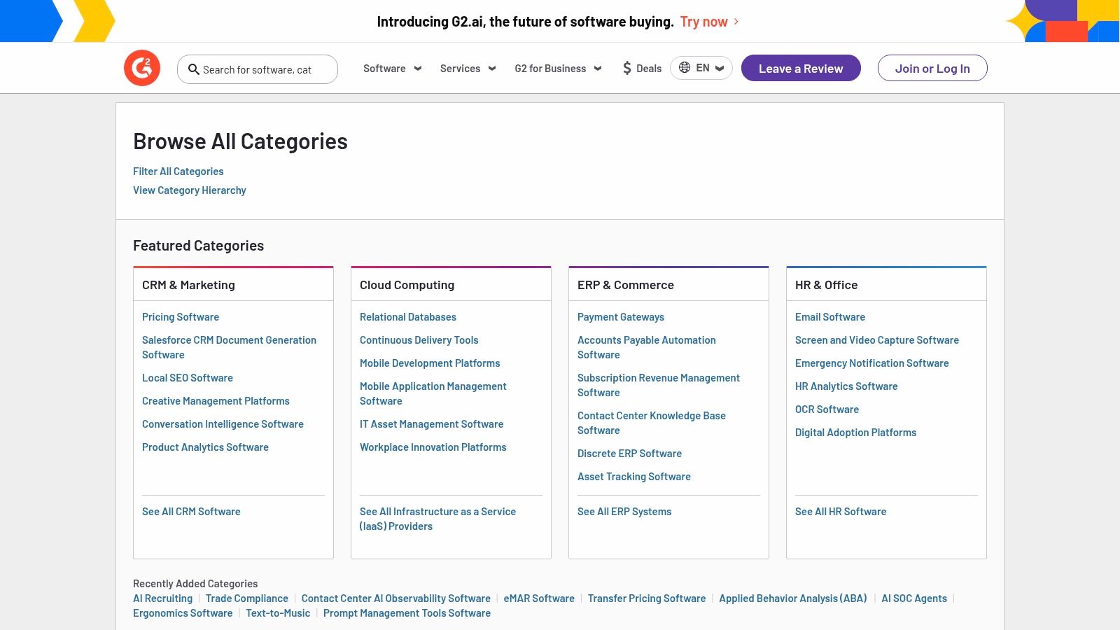 G2 (AI Software Categories and Rankings)