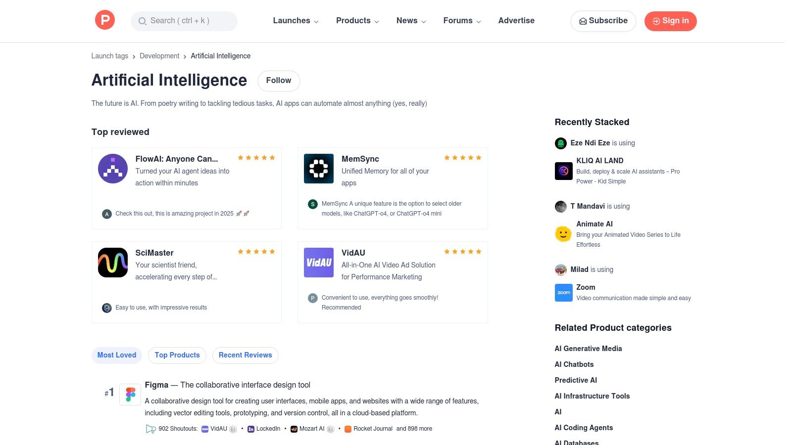 Product Hunt (Artificial Intelligence topic)