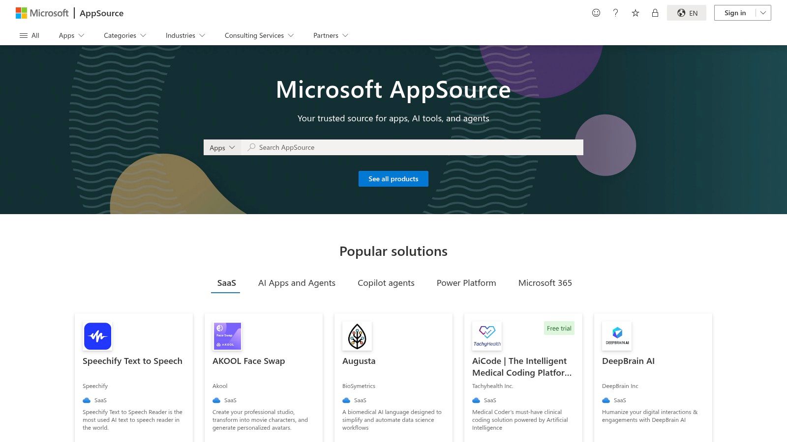 Microsoft AppSource — AI + Machine Learning apps for business users
