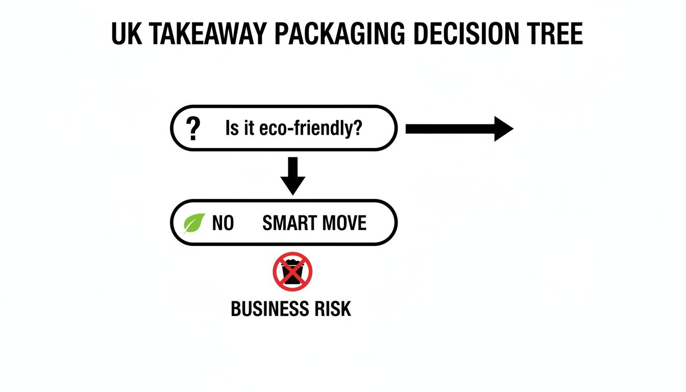 Decision tree for UK takeaway packaging: Is it eco-friendly? Yes, a smart move; No, business risk.