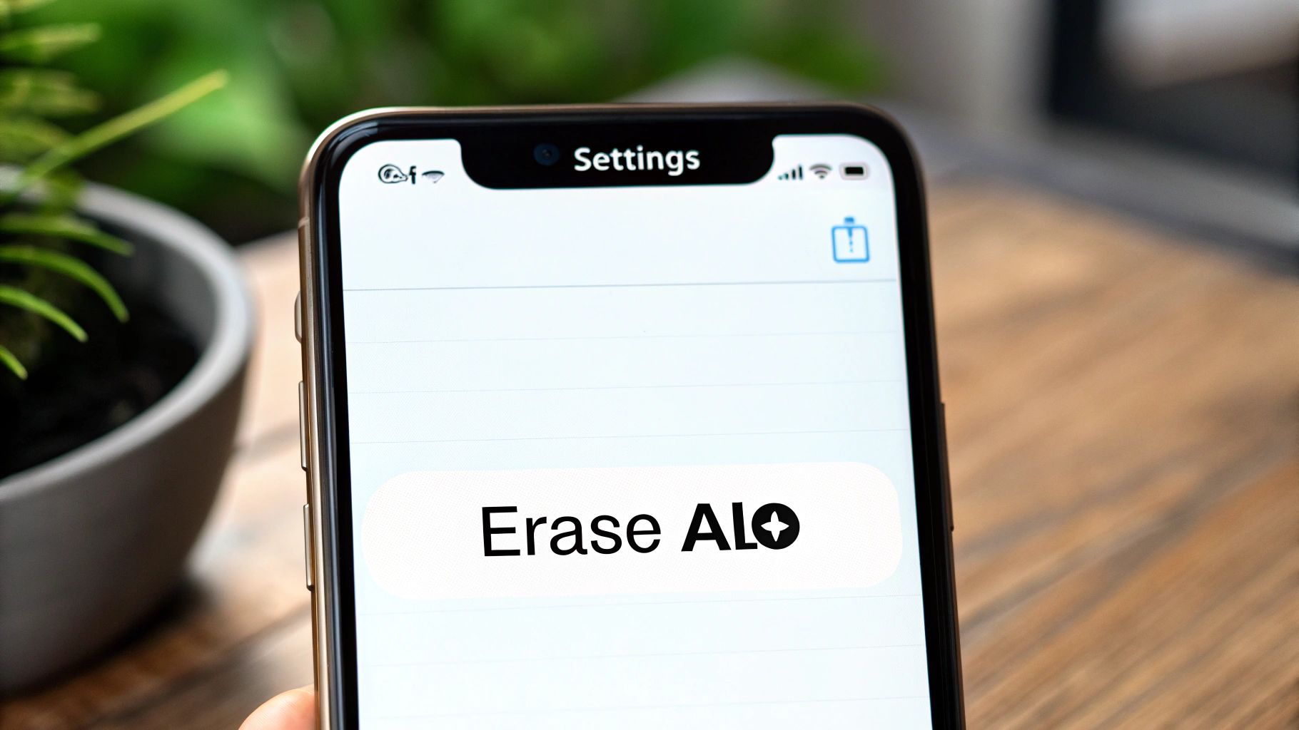 An iPhone screen showing the "Erase All Content and Settings" option in the Settings app.