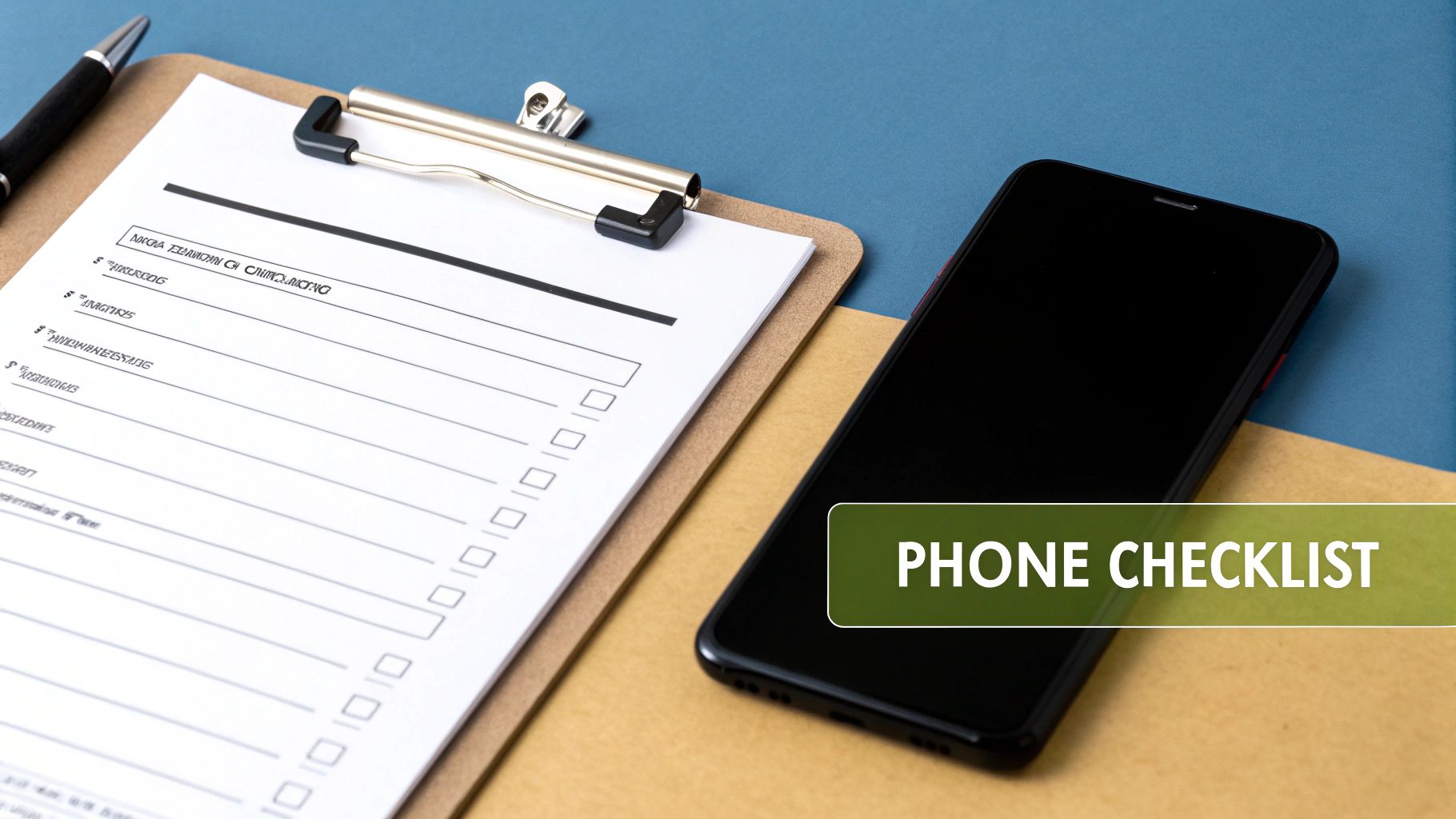 A person's hand holding a smartphone with a checklist icon on the screen.