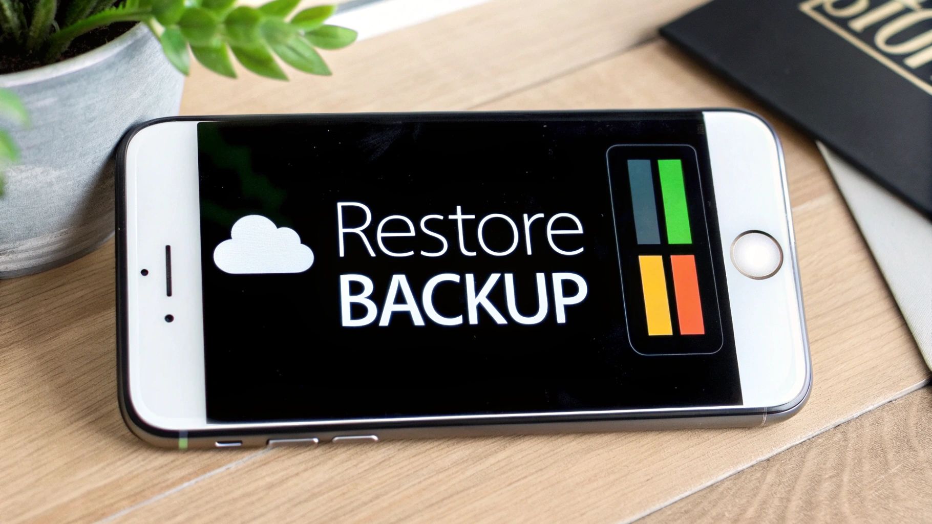 A smiling person happily using their iPhone, representing the successful recovery of their data and apps after a passcode reset.