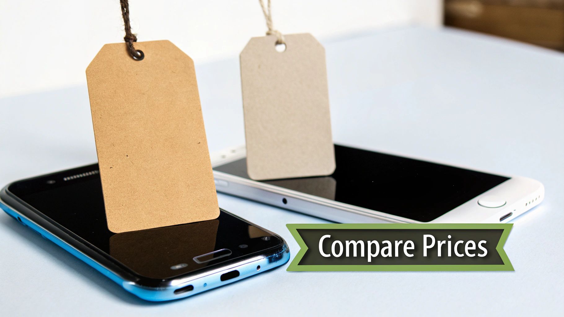 A person's hands holding a modern smartphone over an open postage box, preparing to send it.