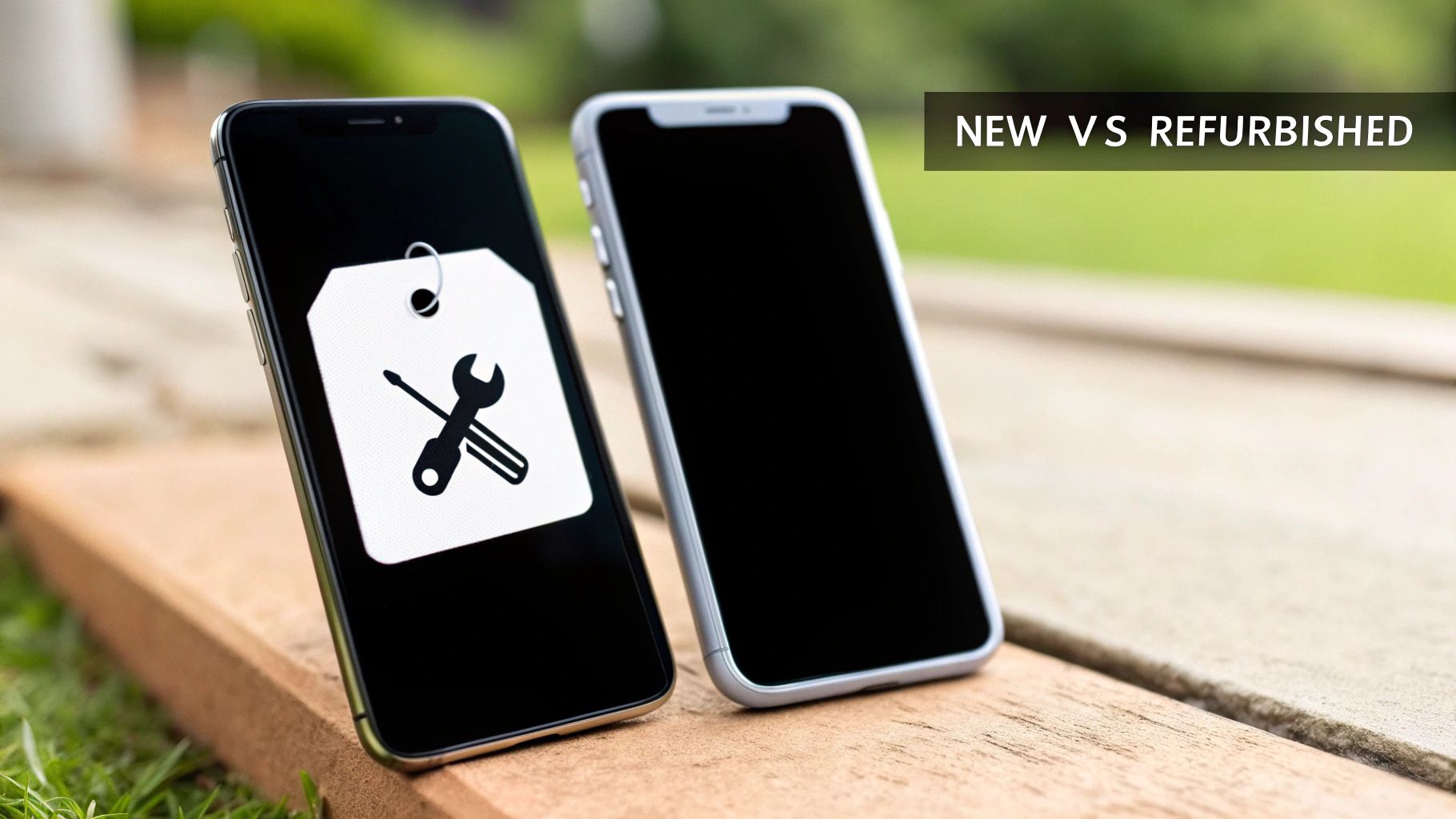 A refurbished smartphone being carefully cleaned and inspected on a workbench.